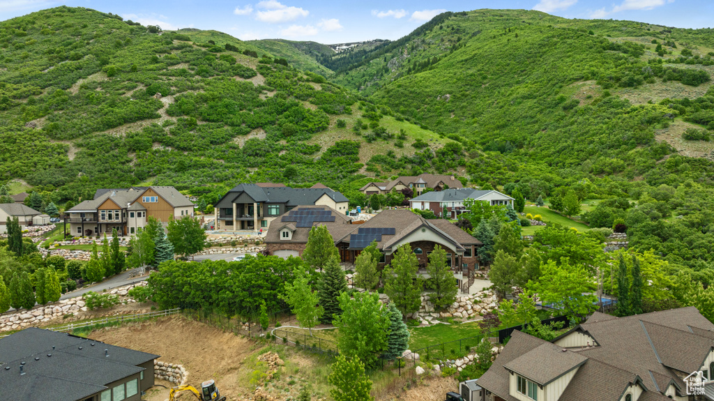 Drone / aerial view featuring a mountain view