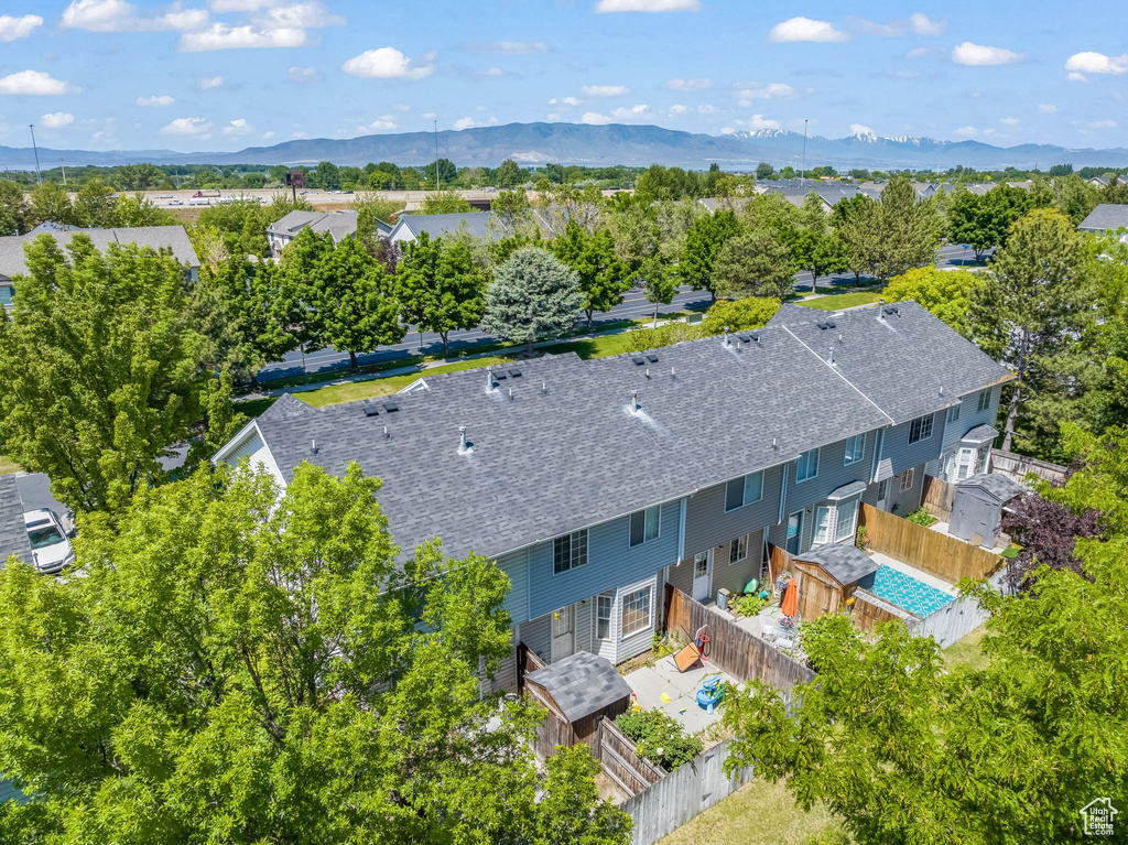 Aerial view featuring a mountain view