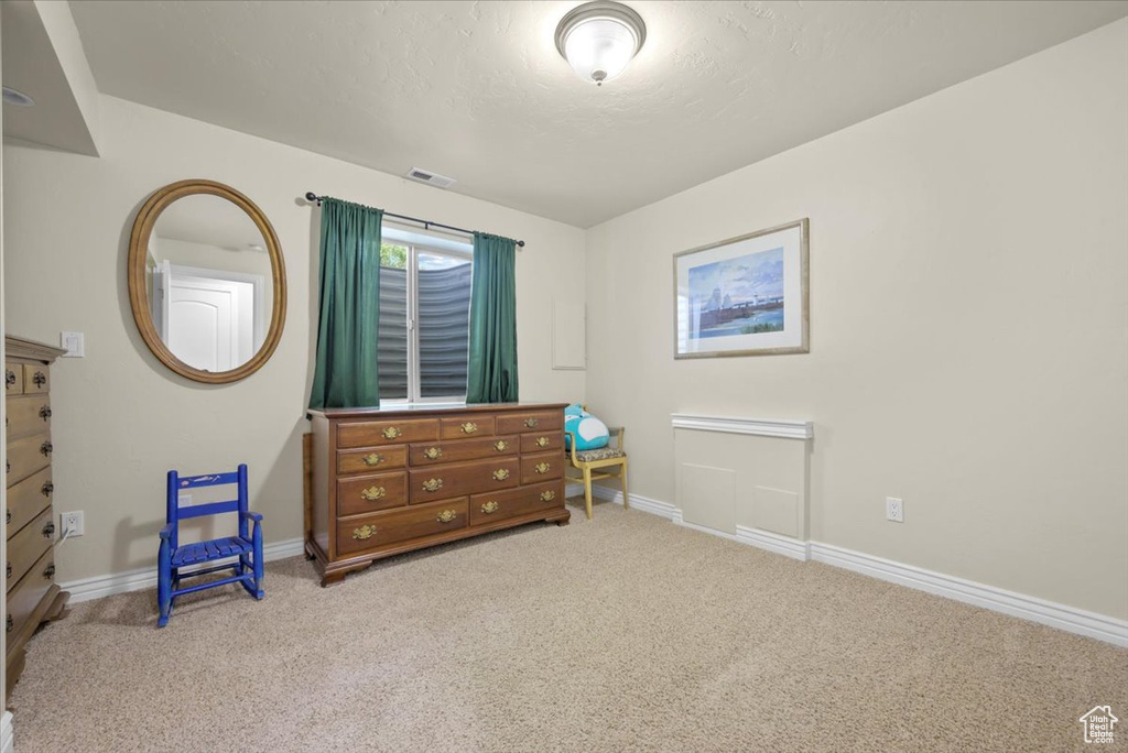 Bedroom with carpet flooring