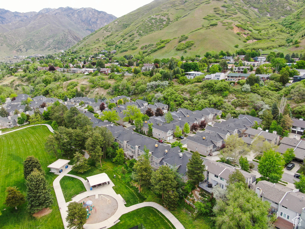 Aerial view featuring a mountain view