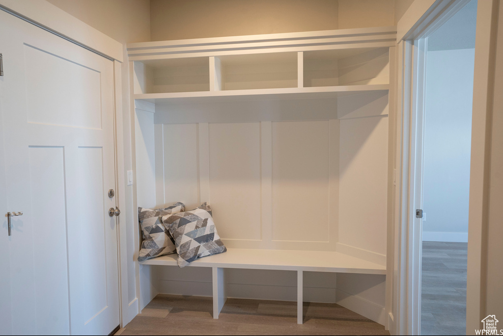 Mudroom featuring hardwood / wood-style flooring