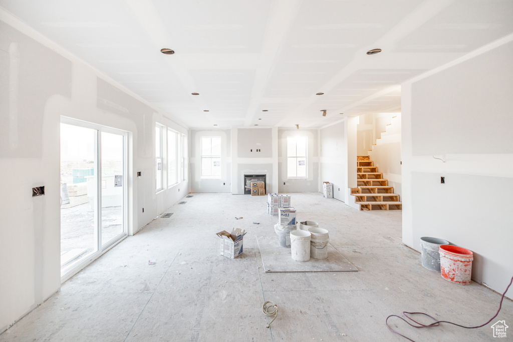 Unfurnished living room featuring a fireplace