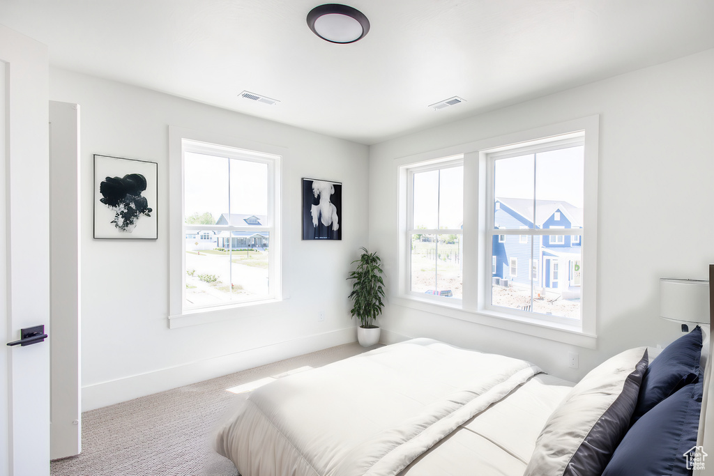 Bedroom with carpet flooring