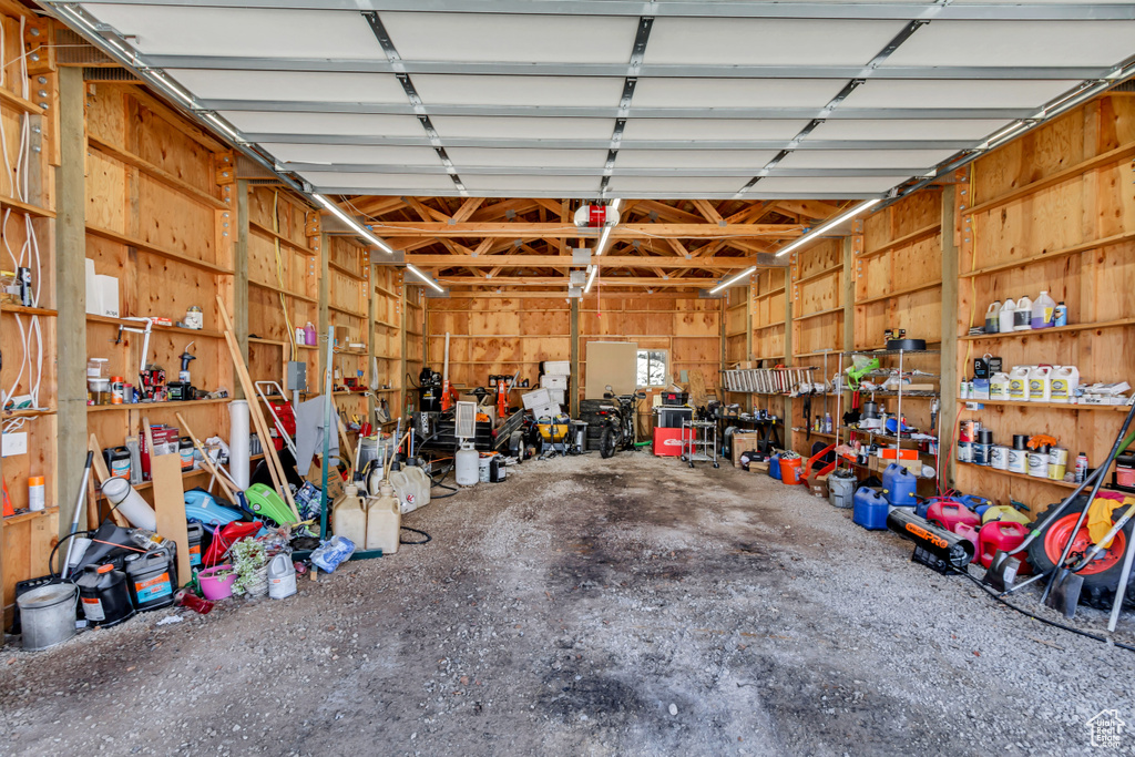 Garage with a workshop area