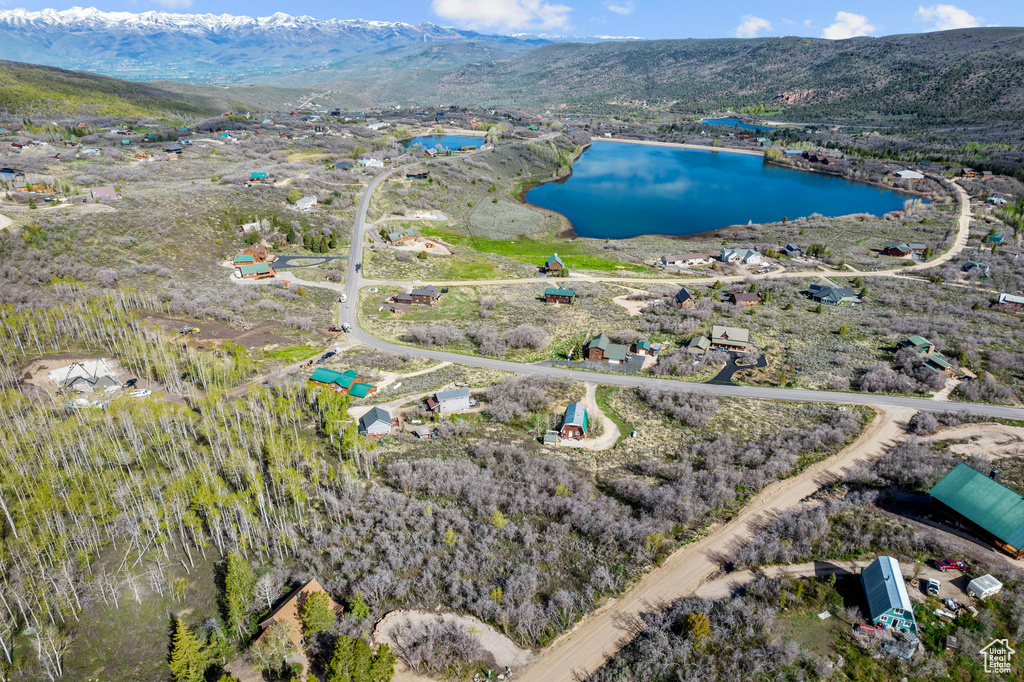 Bird\'s eye view featuring a water and mountain view