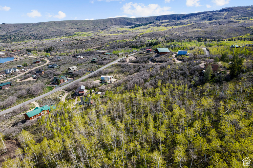 Aerial view featuring a mountain view