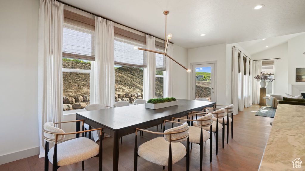 Dining room with wood-type flooring