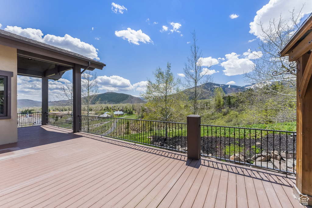 Deck featuring a mountain view