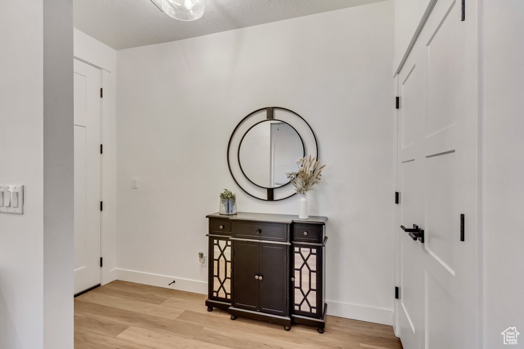 Foyer with light hardwood / wood-style flooring
