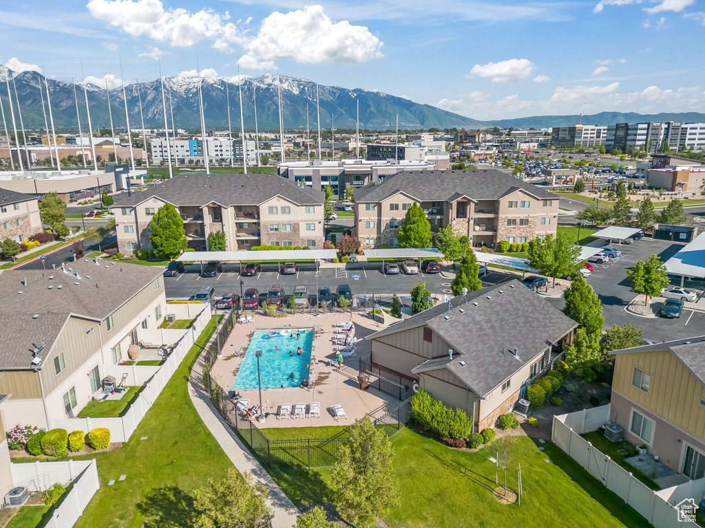 Drone / aerial view with a mountain view