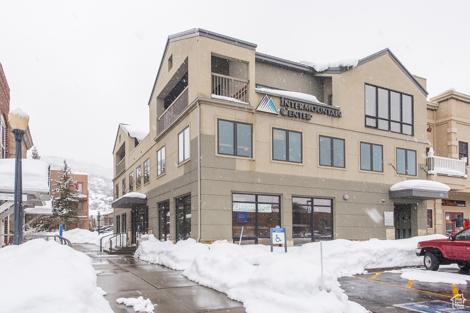 View of snow covered building