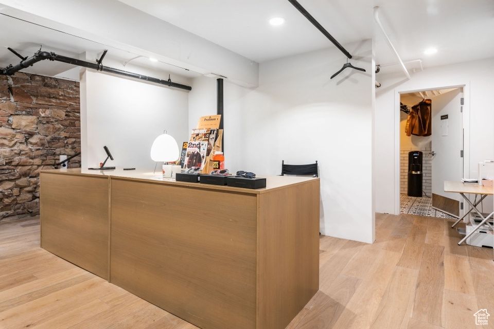 Interior space with a barn door