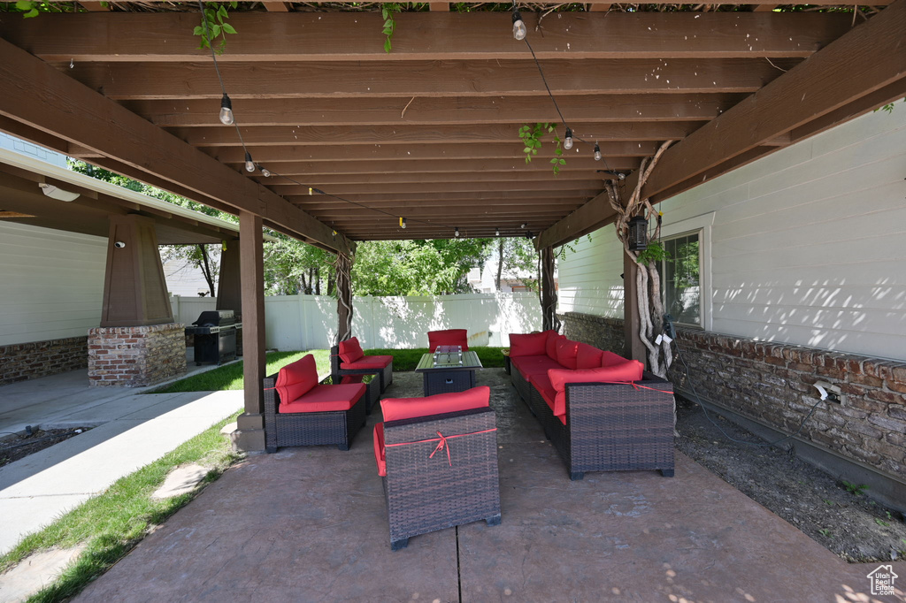 View of patio / terrace with outdoor lounge area and grilling area