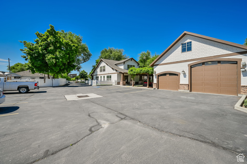 View of front of property with a garage