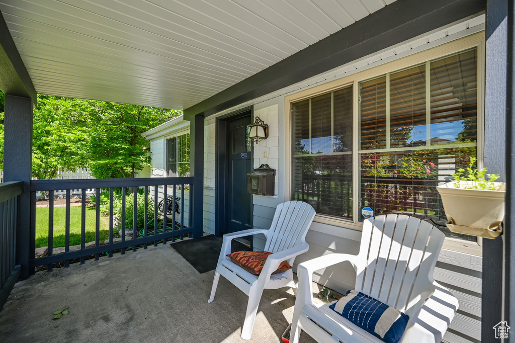 View of terrace with a porch