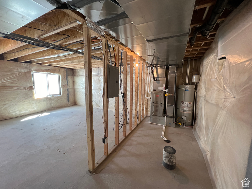 Basement with heating utilities and water heater