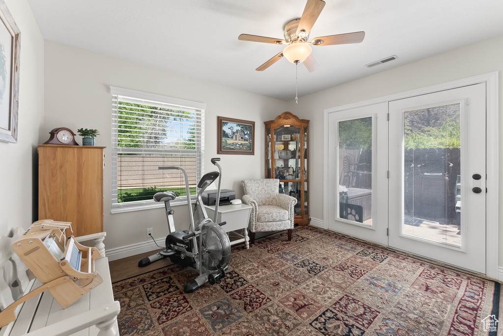 Living area with ceiling fan