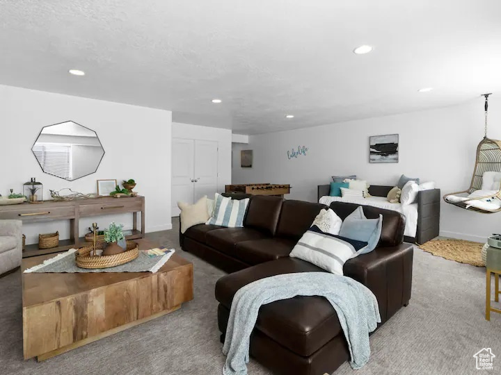 Living room with carpet floors