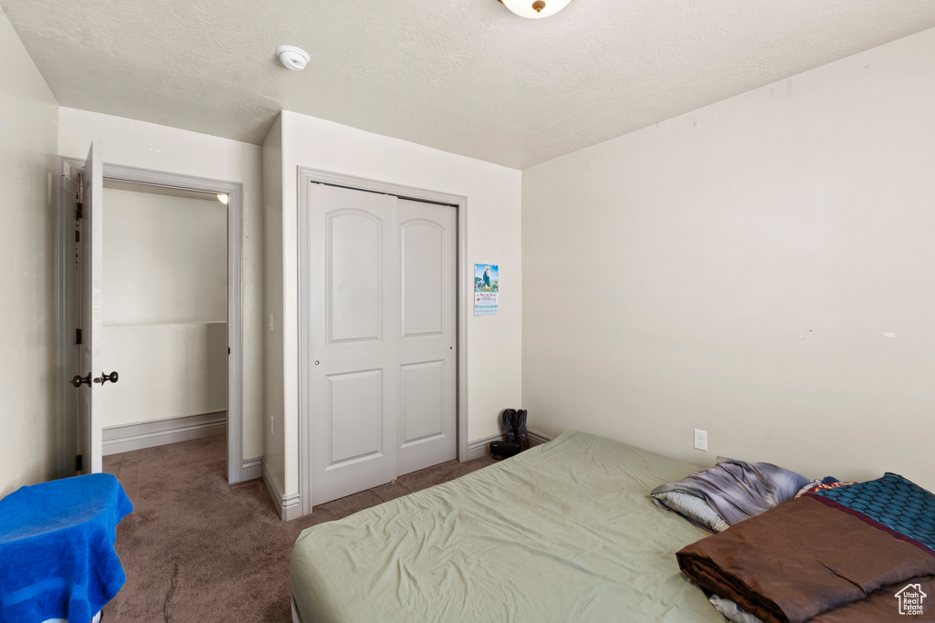 Bedroom with carpet flooring and a closet