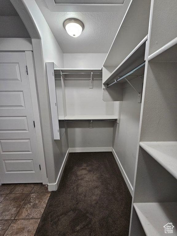 Spacious closet featuring dark tile floors