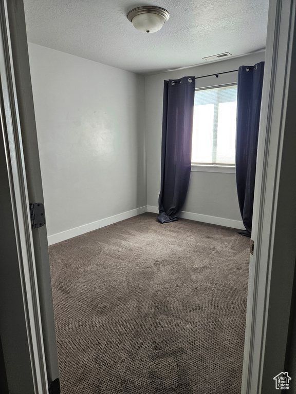 Carpeted empty room with a textured ceiling