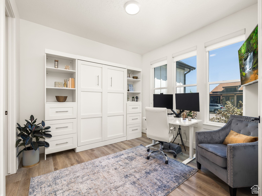 Office featuring hardwood / wood-style floors