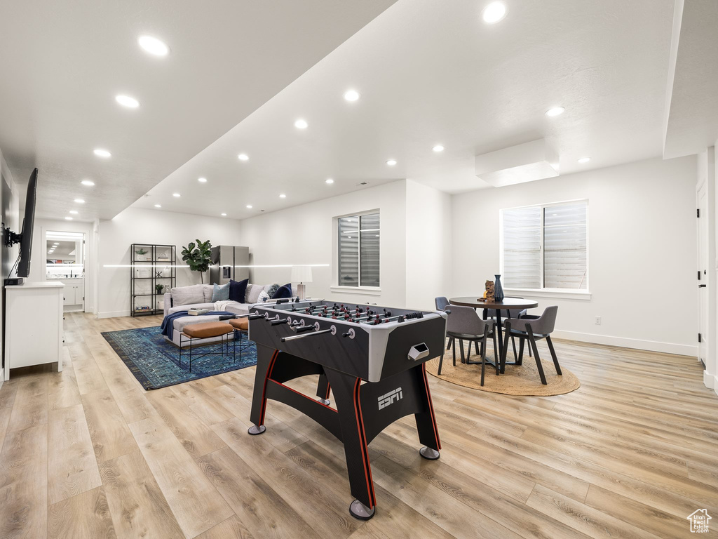 Playroom featuring light hardwood / wood-style floors