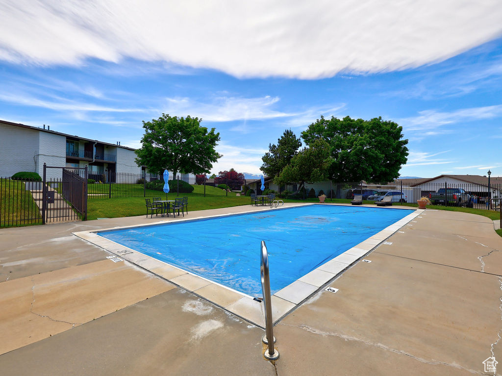 View of pool with a yard