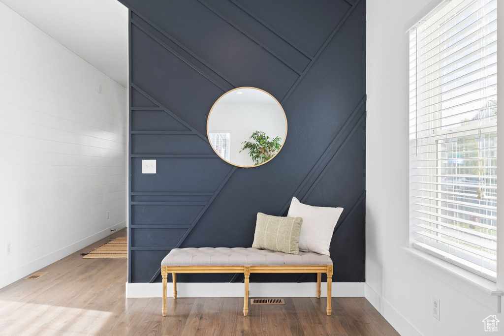 Living area with wood-type flooring