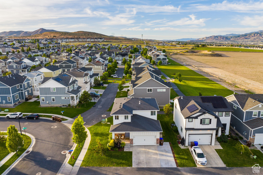 Aerial view featuring a mountain view