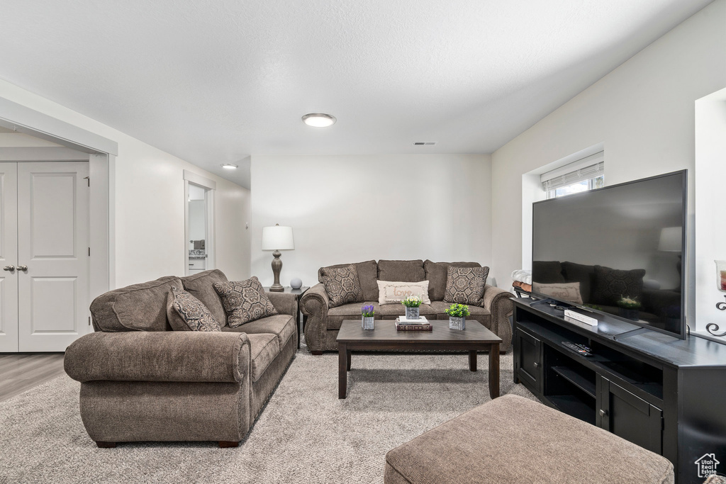 Living room with light hardwood / wood-style floors