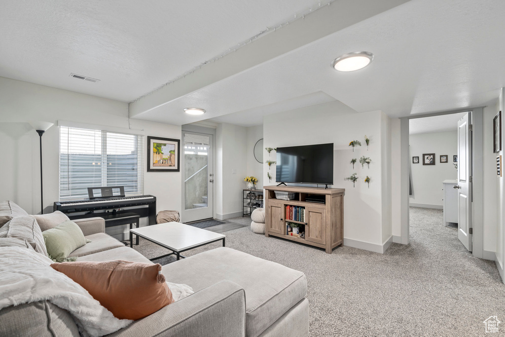 View of carpeted living room