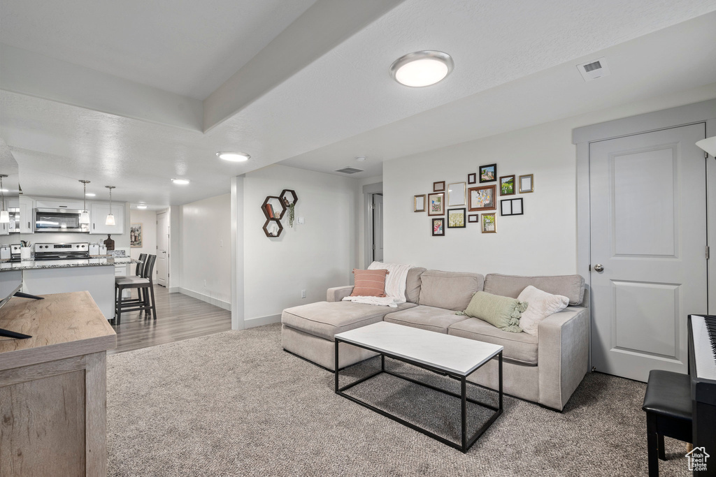 Living room featuring carpet