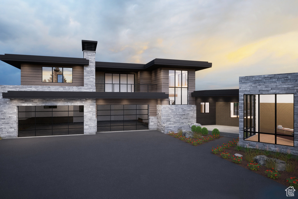 Modern home with a garage