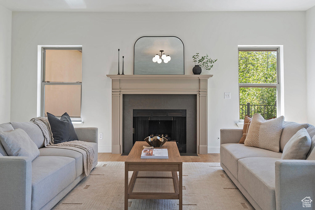 Living room with wood-type flooring