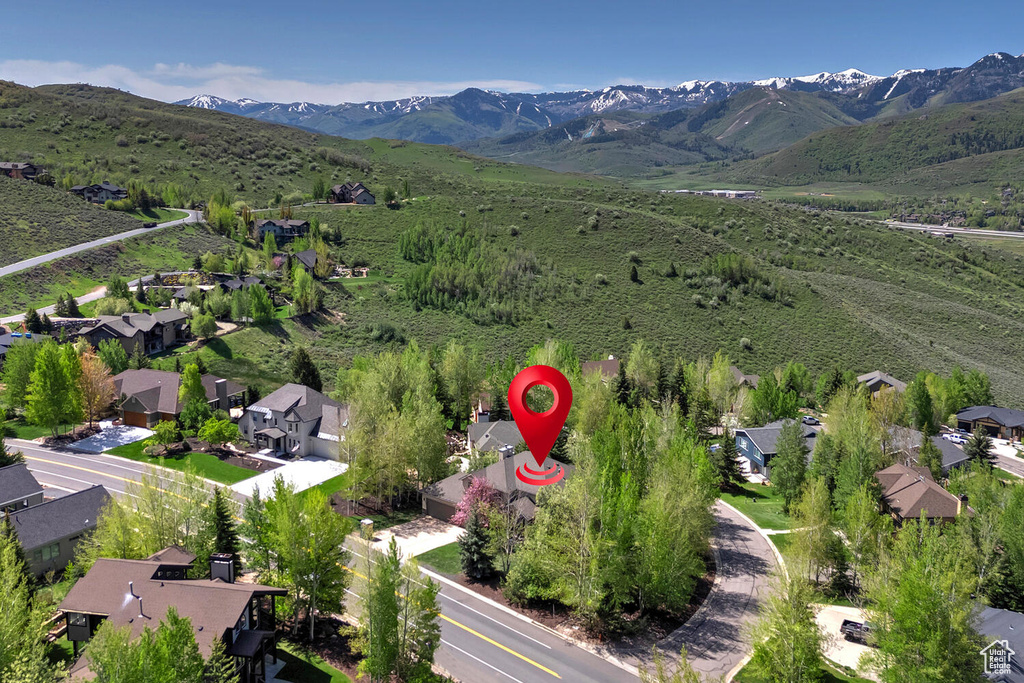 Aerial view featuring a mountain view