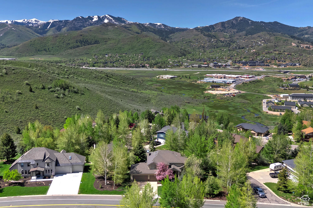 Aerial view featuring a mountain view