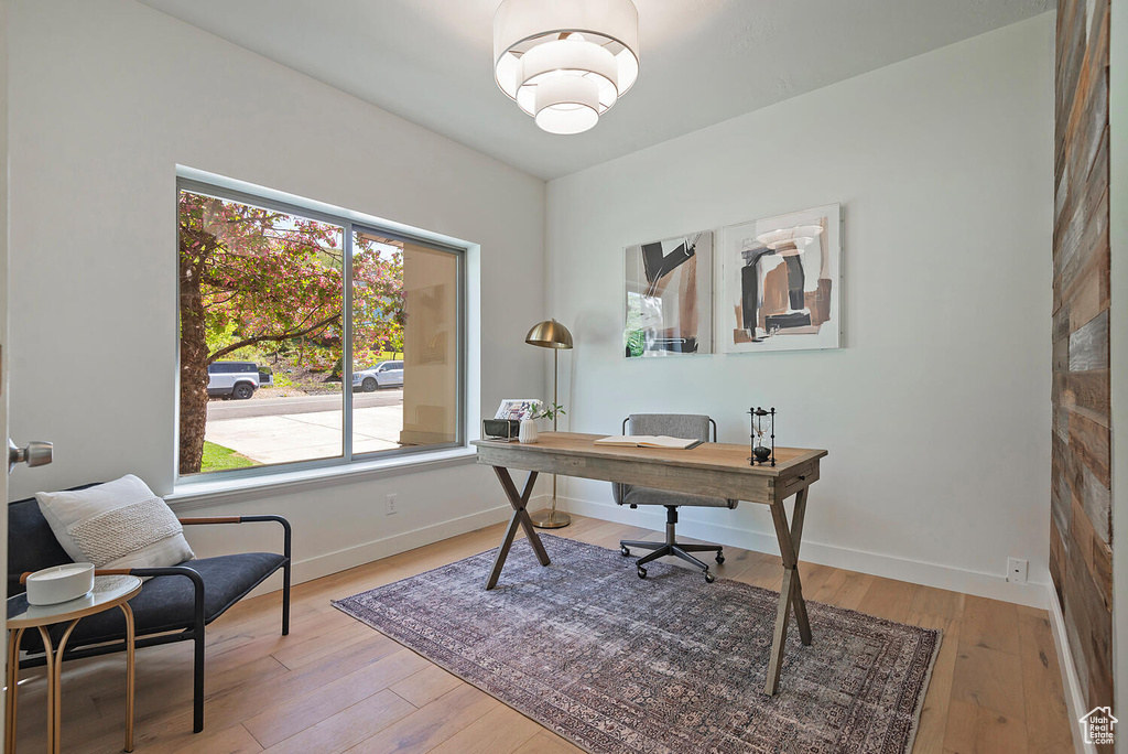 Office featuring hardwood / wood-style floors