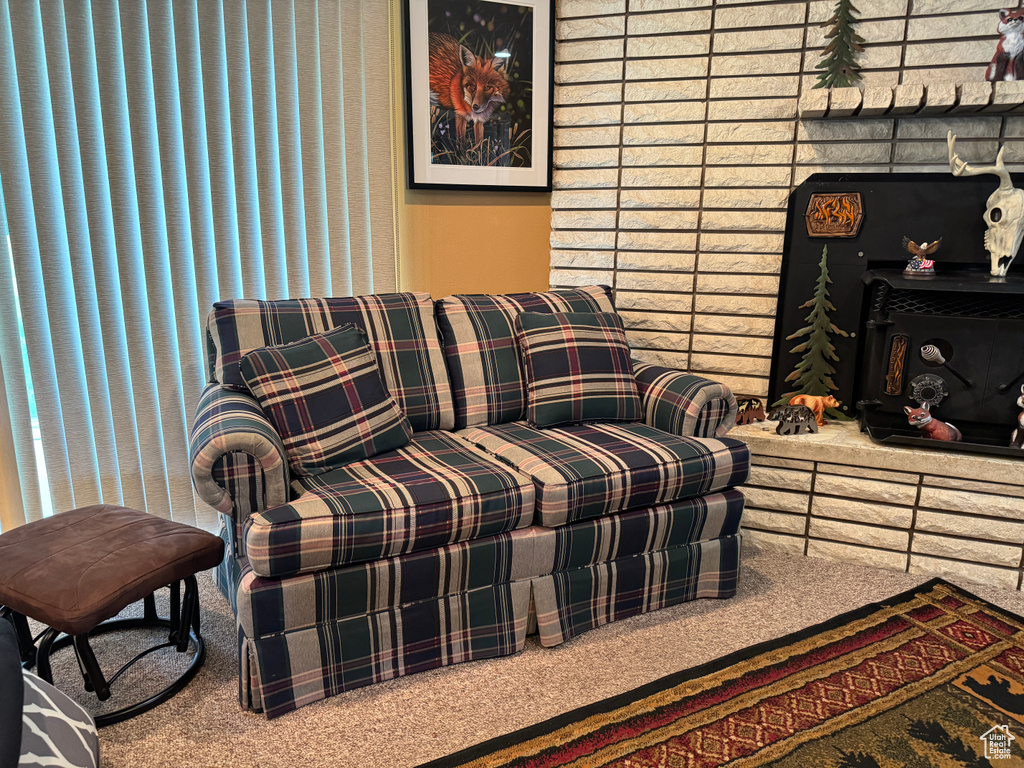 Living area featuring carpet