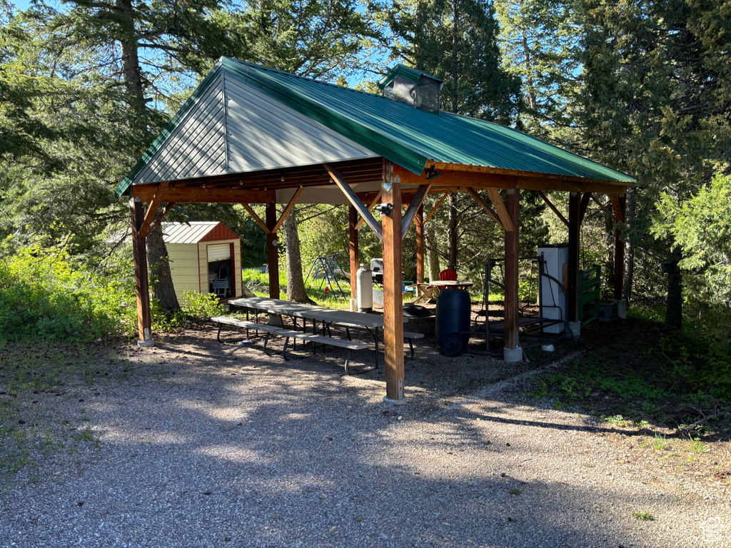 View of home\\\\\\\'s community with a shed and a gazebo