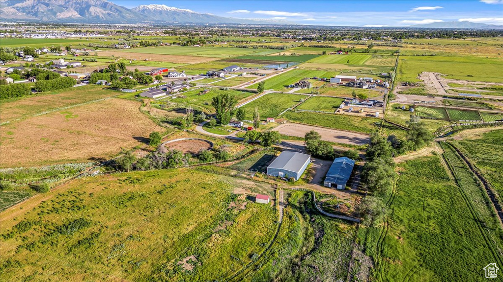 Drone / aerial view featuring a mountain view and a rural view