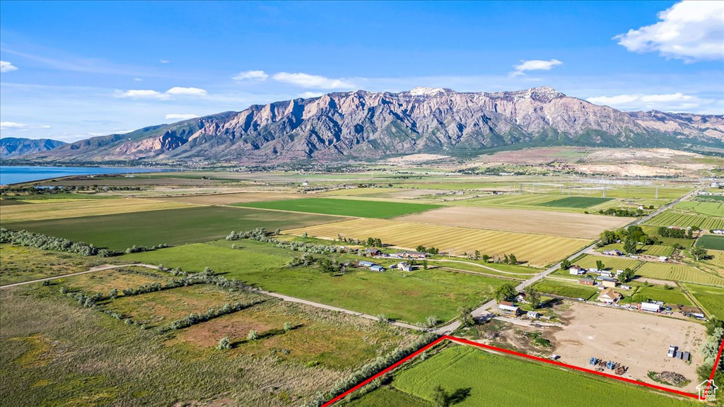 Drone / aerial view featuring a mountain view and a rural view