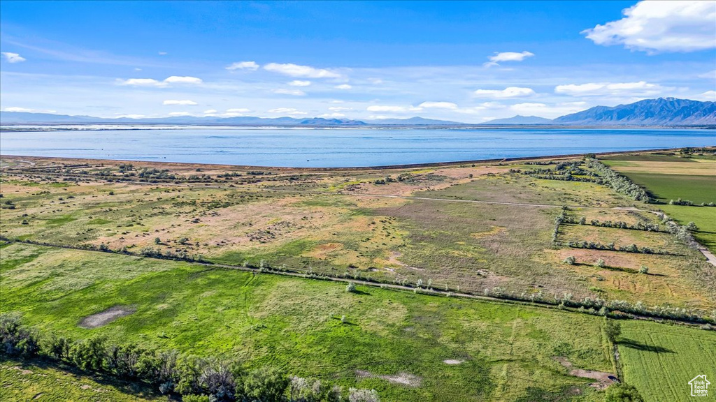 Aerial view with a water and mountain view