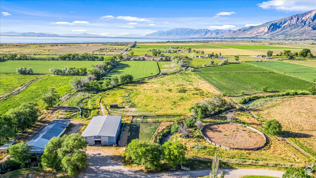 Drone / aerial view featuring a mountain view and a rural view