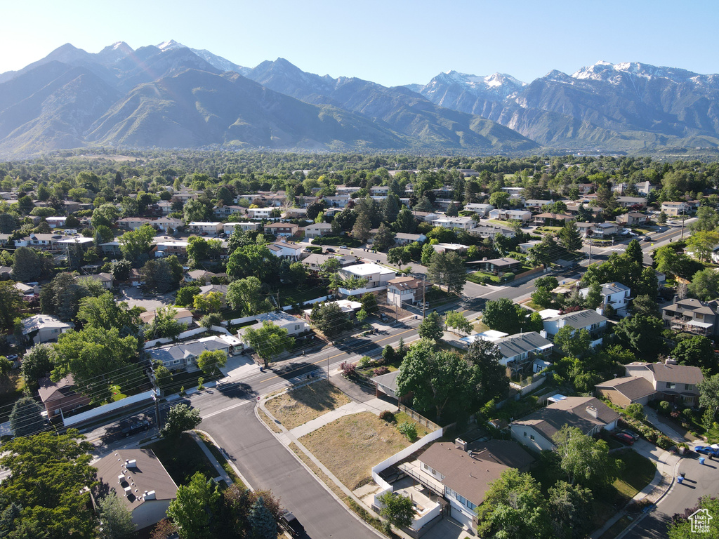 Aerial view featuring a mountain view