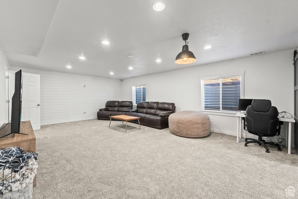 Living room featuring carpet flooring