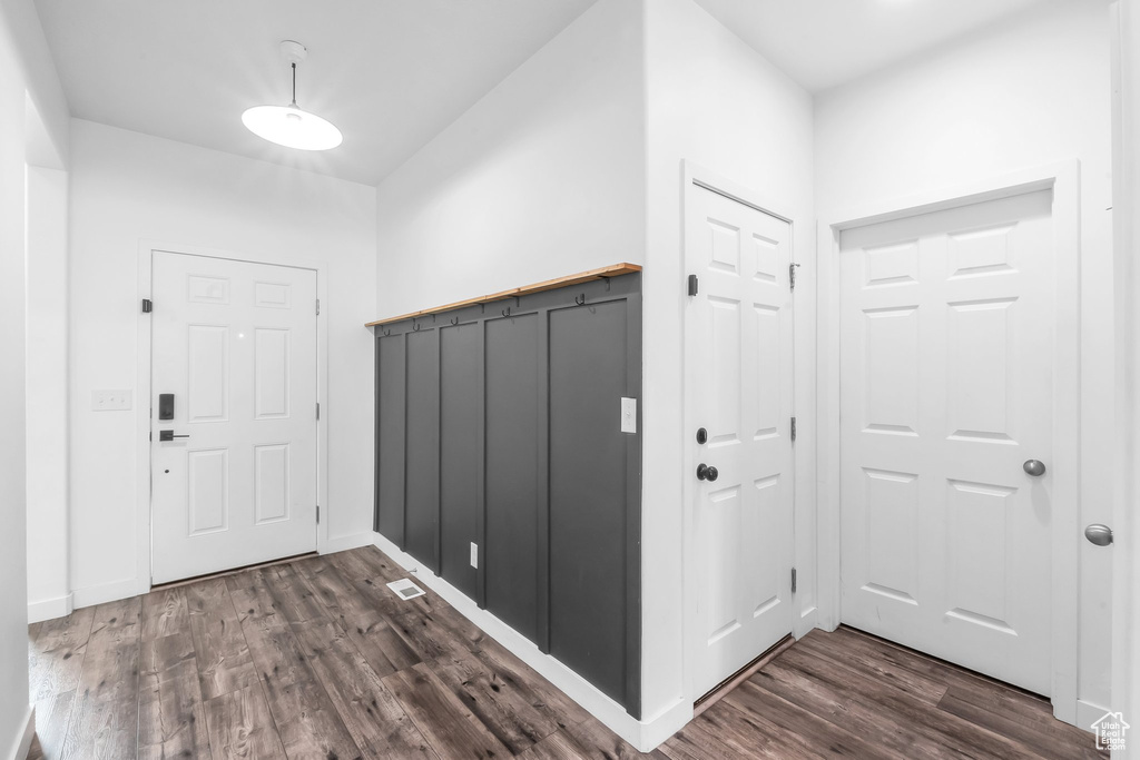 Entrance foyer with dark hardwood / wood-style flooring