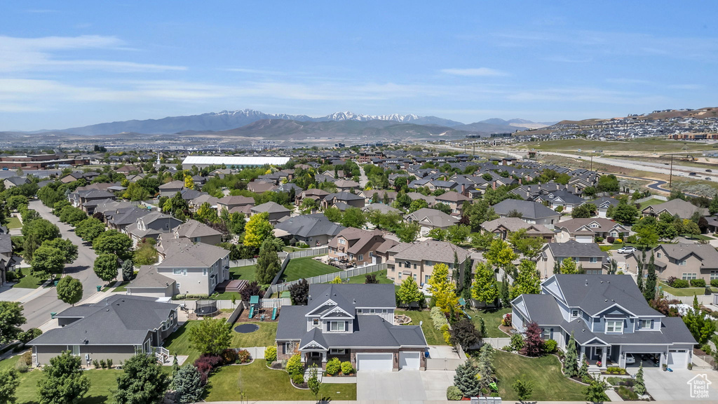 Aerial view featuring a mountain view