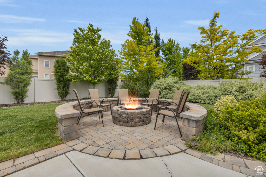 View of patio / terrace featuring a fire pit