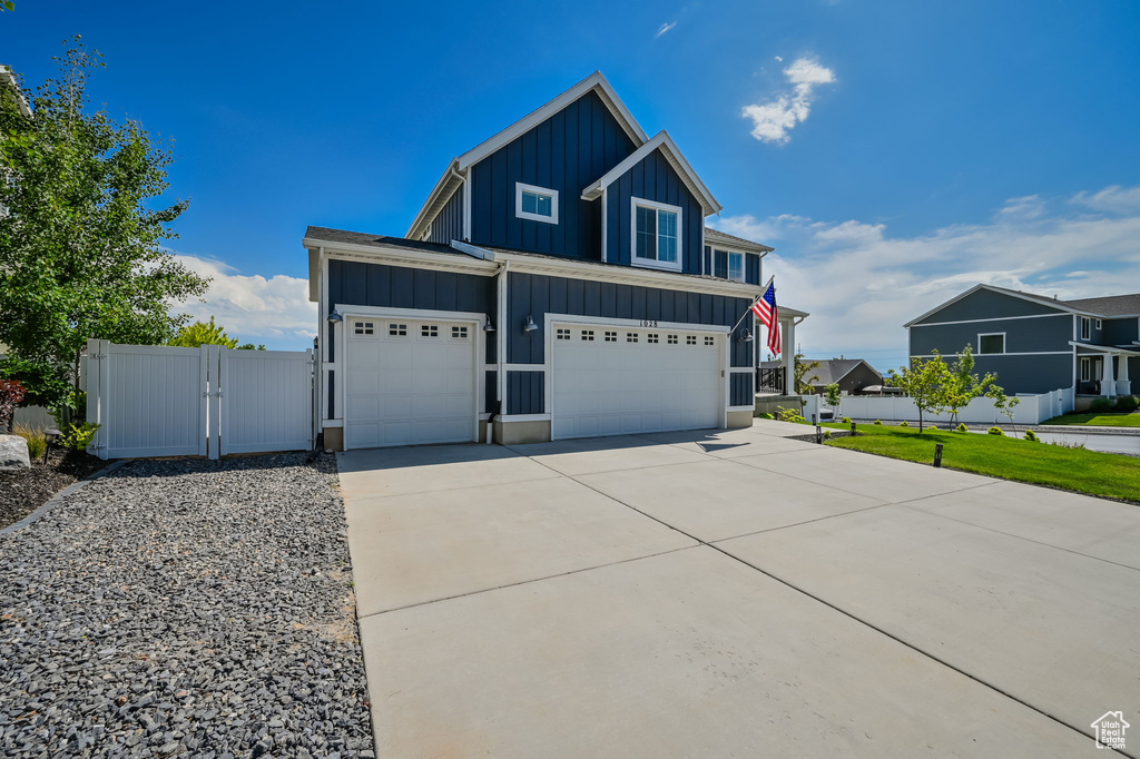 View of front of home with a garage